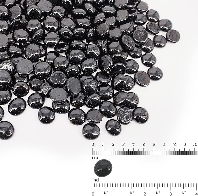 10 Pound Fire Pit Glass 3/4 Inch Reflective Round Fire Glass Drops Beads Rocks for Natural or Propane Fire Pit and Landscaping Onyx Black