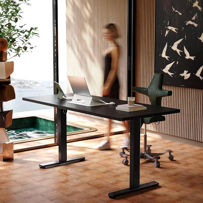 HUANUO 63x28 Inch Electric Standing Desk, Height Adjustable, Black | Smooth Home Office Desk, 176lbs Capacity with 4 Memory Presets & Headphone Hooks. Easy to assemble Computer Gaming desk