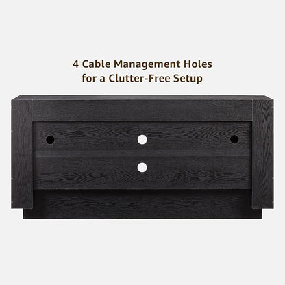 OKD Modern 70" TV Stand, Entertainment Center for TVs Up to 80", Media Console with Large Open Storage & Side Cabinets, Thick Wood Design for Living Room, Black Oak