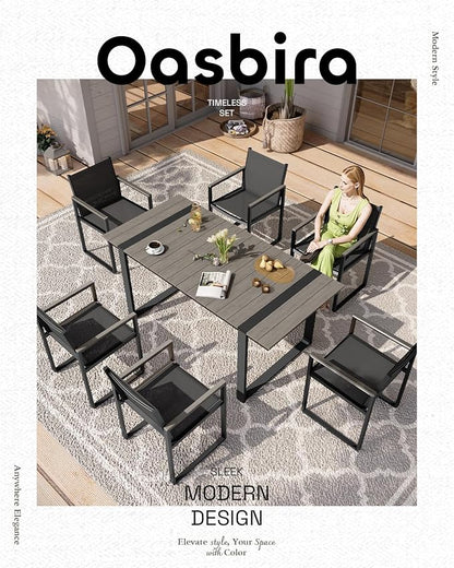 Outdoor Table and Chairs of 4, Patio Dining Sets, HDPS + Aluminum Outdoor Furniture Set with Umbrella Hole, Patio Dining Table Set (Gray)
