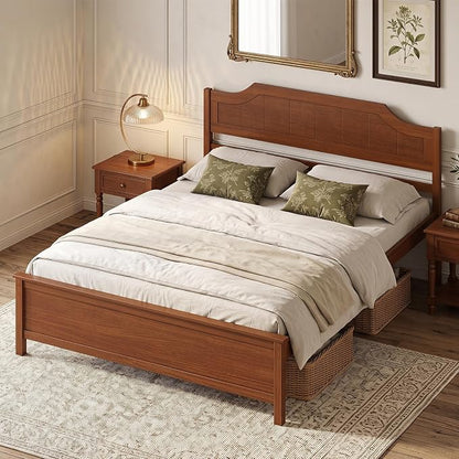 Giantex Queen Size Wooden Bed Frame with Headboard, Wood Slat Support | Farmhouse Platform Bed with Heavy Duty Mattress Foundation, Under-Bed Storage, No Box Spring Needed, Easy Assembly (Walnut)