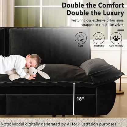 70.1" Sofa Bed Queen Size, Pull Out Couch Bed, 3-in-1 Convertible Sleeper Sofa with Cushion Armrest, Modern Velvet Futon Couch for Living Room, Small Space, Apartment, Bedroom, Black