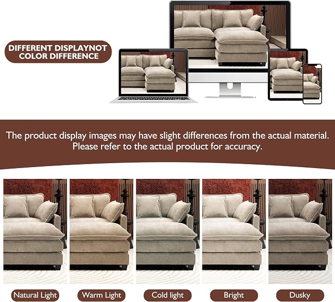 Ihanherry 111.4 Inch 3-Seater Cloud Sofa, Modular Sectional Couch, Modern Deep Seat Sofa for Living Room, Comfy Double Layer Upholstered Seat Cushion, Breathable Chenille Fabric,Sand