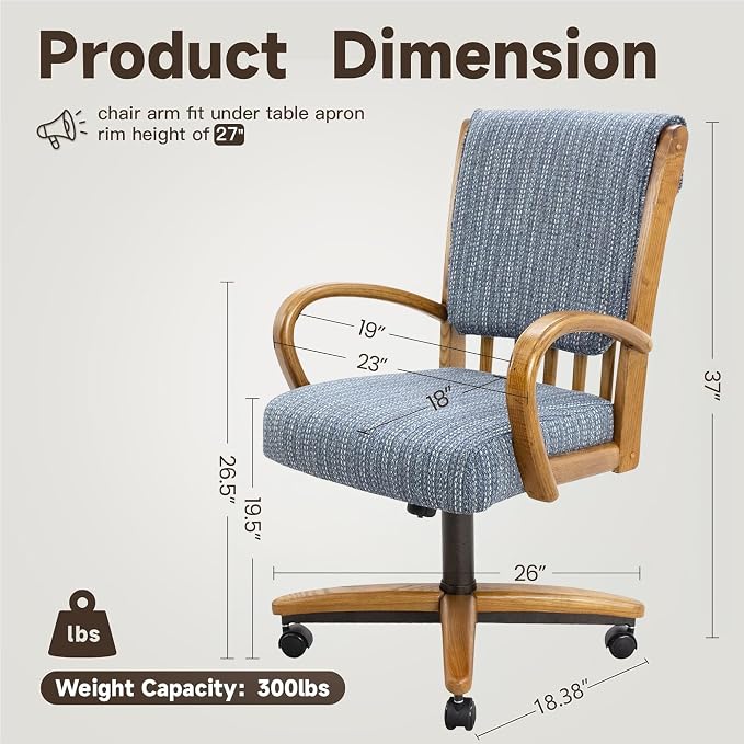 Chromcraft Set of 4 Swivel Tilt Chairs, Classic Wooden Frame Metal Pedestal Base Chairs with Wheels for Kitchen