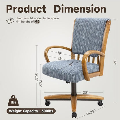 Chromcraft Set of 4 Swivel Tilt Chairs, Classic Wooden Frame Metal Pedestal Base Chairs with Wheels for Kitchen