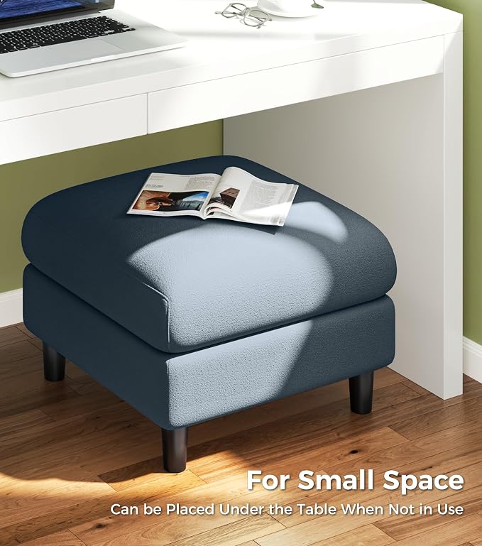 Welzona Teddy Storage Ottoman, 26.7" Large Living Room Ottoman, All-Wood Coffee Table Ottomans with Storage, Tool-Free Setup Ottomans for Living Room, Bench for Bedroom, Blue Grey