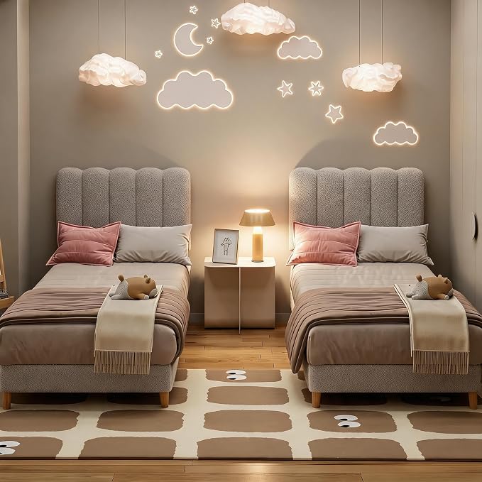 GarveeHome Twin Bed Frame, Upholstered Platform Bed with Wave Headboard for Girls/Kids, Easy Assembly, Wooden Slats Support, No Box Spring Needed, Boucle Grey