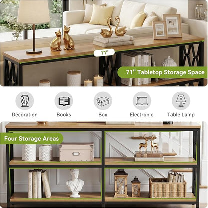 LITTLE TREE Console Table with Storage Shelves, 70.9" Industrial 3-Tier Sofa Table for Living Room, Long Foyer Table Entryway Table for Hallway, Front Door, Entrance, Natural Light Oak & Black