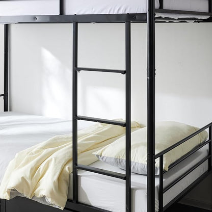 Karl home Black Bunk Bed Twin Over Twin with 2 Storage Drawers, Metal Bunk Bed with Built-in Ladder and Safety Guardrail, Space-Saving Twin Bunk Beds for Kids, Teens & Adults, No Box Spring