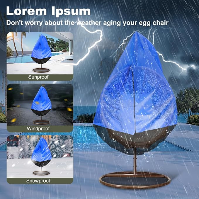 Egg Chair Cover Waterproof, 75x45 Inch Outdoor Hanging Egg Swing Chair Cover, Heavy Duty 420D Oxford Fabric, UV Resistant Windproof with Zipper & Drawstring, Fits Single Seat Egg Chair (Bright Blue)