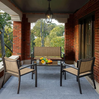 Devoko 4 Pieces Patio Furniture Set Outdoor Garden Patio Conversation Sets Poolside Lawn Chairs with Glass Coffee Table Porch Furniture (Yellow)