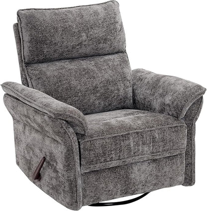 Rocking Chair Nursery with Adjustable Headrest,Manual Swivel Rocker Recliner Nursery Chair with Overstuffed Armrest,Glider Rocker Recliner for Living Room & Bedroom,Grey
