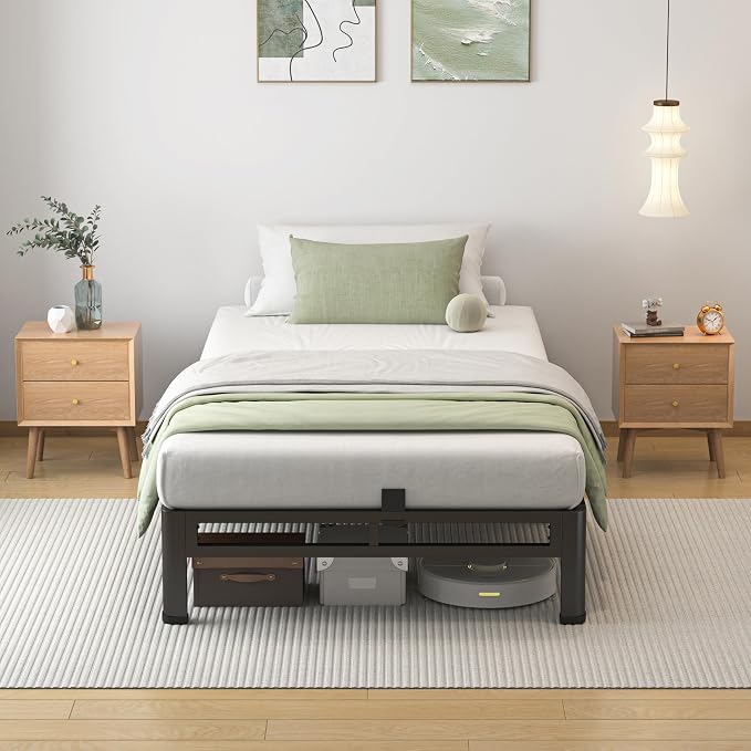 NKZ 10 Inch Twin Size Bed Frame, Metal Bed Frame & Box Spring 2 in 1 Platform with Round Corner Legs, 4000lbs Weight Capacity Reinforced Low Profile Metal Frame, Noise-Free, Easy Assembly