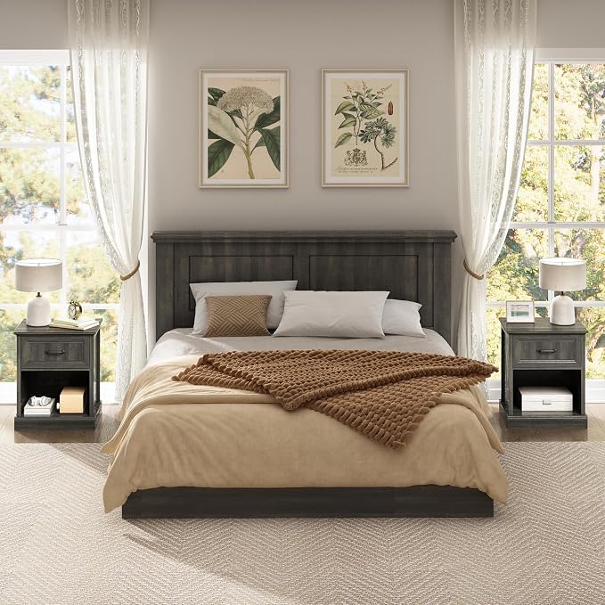 CARPETNAL Farmhouse Dresser and Nightstand Sets for Bedroom, 3 Pcs Bedroom Set, 6 Drawer Dresser & Nightstand Set of 2, Modern Wood Chest of Drawers for Bedroom, Living Room, Entryway, Grey
