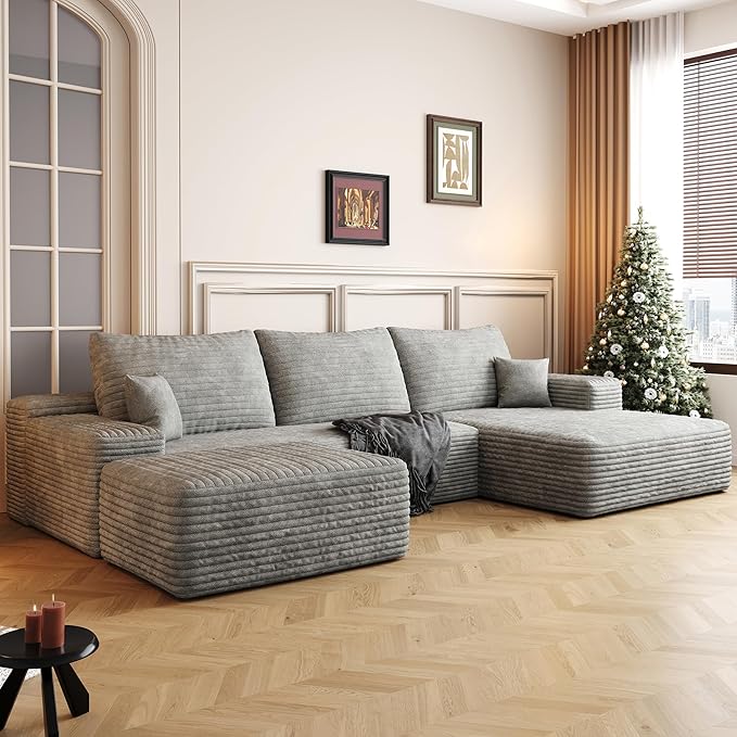 AUGOP 108" Sectional Couches for Living Room Modern Modular Sofa with L-Shape Couchs Upholstered Boneless Couch Deep Seat Sectional Couch with Chaise (Grey, Right Facing Chaise+2Seaters+1Ottoman)