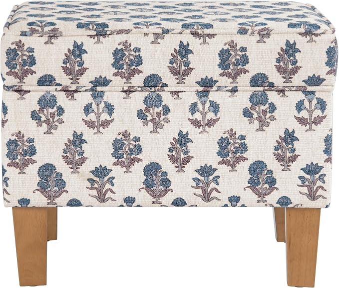 HomePop 22" Medium Tufted Storage Ottoman - Blue Floral Pattern
