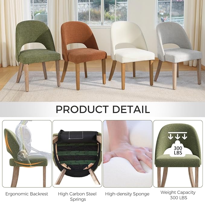 Wooden Dining Chairs Set of 6, Upholstered Modern Chenille Dining Room Chair Kitchen Chairs, Comfy Farmhouse Dinner Chair for Kitchen Dining Room, Green
