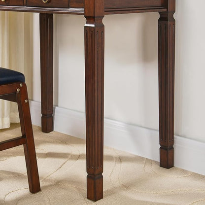 Small Writing Desk With 2 Storage Drawers, 31.5" Home Office Desks , Elegant Wood Writing Desks with Carved Legs, Classic Vanity Dressing Table For Small Space Easy Assembly Caramel Brown SSZ-D1258