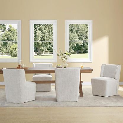 KISLOT Upholstered Dining Chairs Set of 4 with Casters, Wingback Modern Side Armless Deskchair with Rollers for Diningroom Bedroom Livingroom Reading Room, Linen Fabric