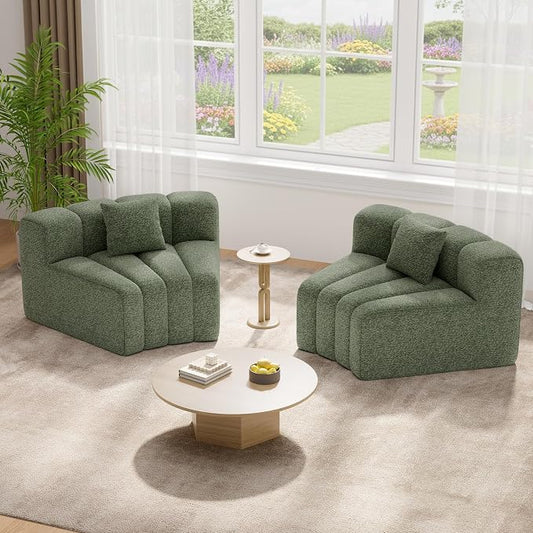 Luxanimarion 2PCS 1/8 Round Modular Sectional Sofa, 2 Seater Modern Curved Cloud Couch Modules, Convertible Boneless Couches for Living Room, No Assembly Required, Green