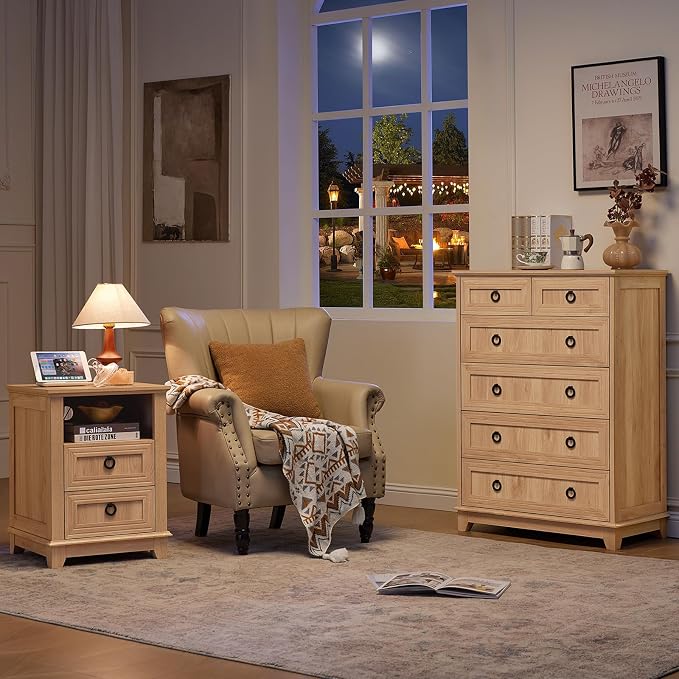 Joaxswe Farmhouse 6 Drawer Dresser for Bedroom Set of 2, 41" Tall Small Dressers & Chest of Drawers, Rustic Wood Dresser with Metal Handle, Storage Organizer Closet for Living Room, Hallway, Entryway