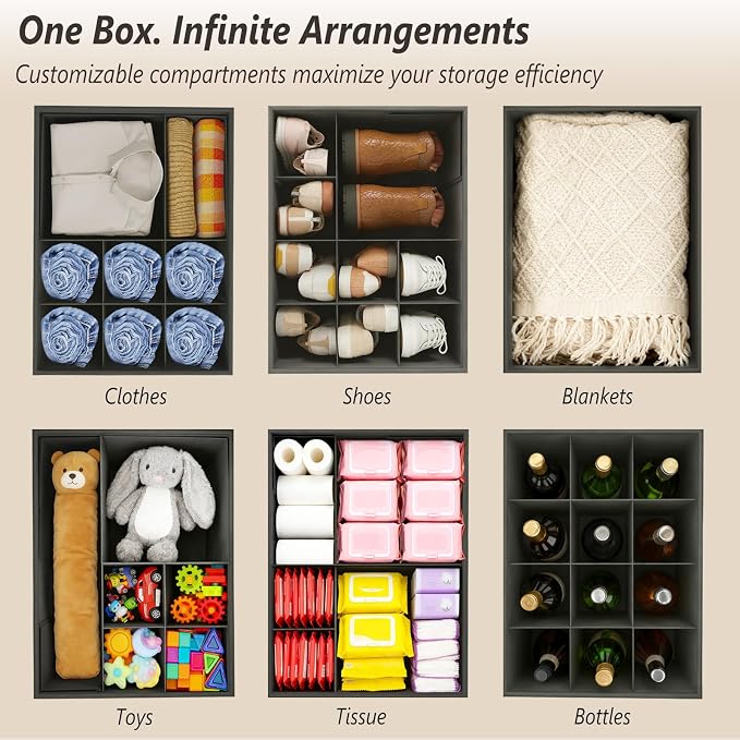 2 Pack Storage Ottoman Shoe Organizer for Closet - Adjustable Dividers Storage Box for Shoes | Clothes | Toy | Blanket, Foldable Foot Stool Small Bench Shoe Cabinet for Living Room & Bedroom