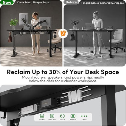 FEZIBO Electric Standing Desk with L-Shaped Crossbar & Cable Management System, 48 x 24 Inches Sit Stand up Desk, Adjustable Height Standing Desk for Home Office, Black
