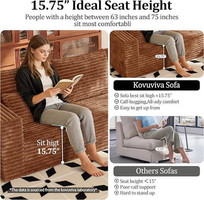 BSHOMGI 92.5'' U-Shaped Boneless Couches, Comfy Corduroy 3 Seaters Sofas with Ottoman, Modern High Back Sectional Sofa for Living Room with Oversized Chaise Deep Seat Sofa, No Assembly Needed