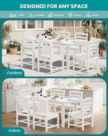 SERWALL Outdoor Dining Sets for 10 Person, HDPE Dining Set with 2 Tables, 8 Armless Chairs and 2 Armed Dining Chairs, White