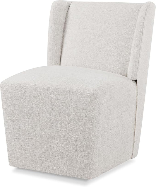 KISLOT Upholstered Dining Chairs Set of 1 with Casters, Wingback Modern Side Armless Deskchair with Rollers for Diningroom Bedroom Livingroom Reading Room, Linen Fabric