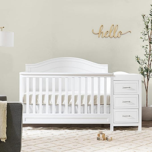 Davinci Charlie 4-in-1 Convertible Baby Crib w/Changing Table, White | Greenguard Certified Baby Crib Convertible to Toddler Bed, Daybed, Full-Size Bed - Changing Table Combo w/ Extra Storage