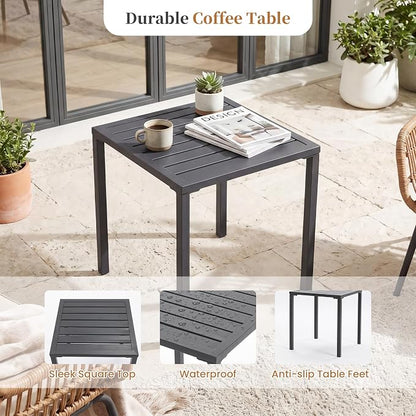 COSIEST 3-Piece Outdoor Rocking Chairs Bistro Set, All Weather Rattan Patio Furniture with 2 Chairs, Coffee Table， & Cushions for Garden, Porch, Balcony,Backyard