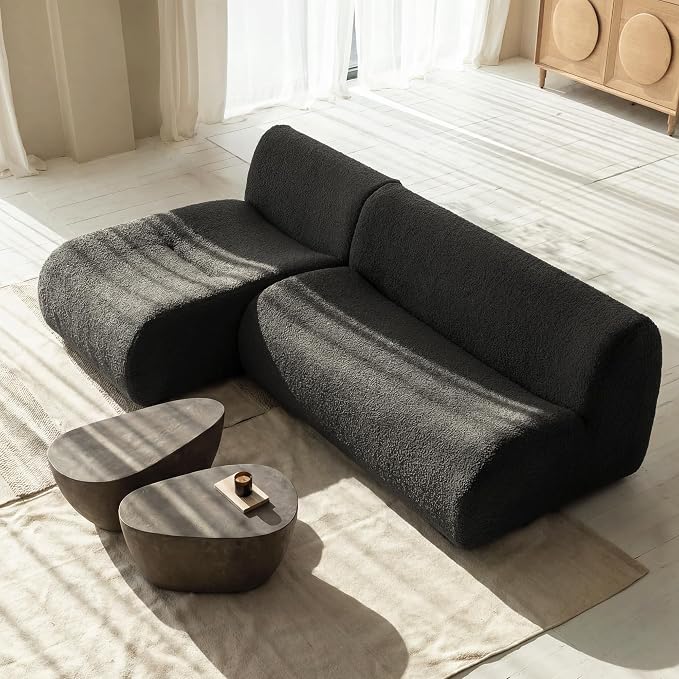 92" Curved Sectional Sofa with Chaise Set, Boneless 3-Seater Modular Couch, Reversible L-Shaped Couches with Deep Seat, Sherpa Sofas for Small Living Room, Bedroom, Apartment – No Assembly, Grey