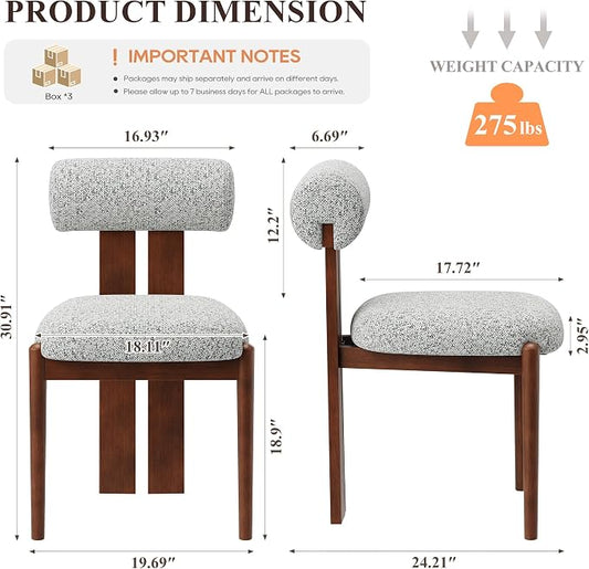 MALOL Modern Wooden Dining Chairs Set of 6, Upholstered Fabric Kitchen Chairs with Sculptural Backrest, Mid-Century Farmhouse Dining Room Chairs with Solid Wood Legs, Light Grey