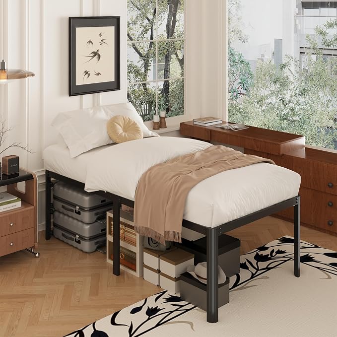 Yicensen 20 Inch Twin Bed Frames Rounded Corner Legs Heavy Duty Platform Twin Metal Bed Frame for Kids, Easy Assembly, Noise Free, No Box Spring Needed, Black.