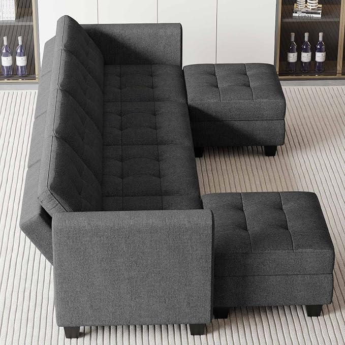 Belffin Reversible Storage Modular U-Shape Sectional Sofa Couch with Double Chaises Modular Sectional Sofa Set with Ottomans Fabric Dark Grey