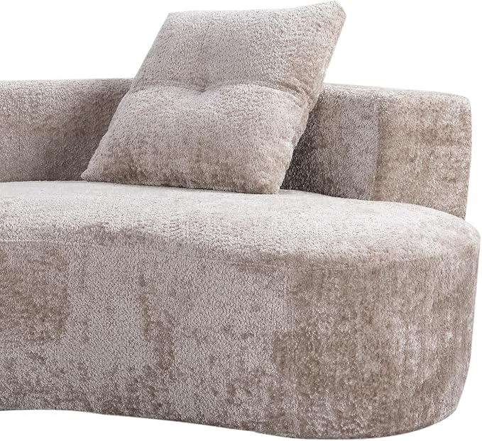 KEIKI 80" Boucle Curved Modular Boneless Sofa with 2 Pillows, Upholstered Modern Style 3-Seater Couch with High Resilience Cushion, No Assembly Required, for Apartment, Living Room, Office, Camel