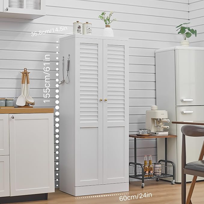 61'' Metal Pantry Cabinet, Steel Storage Cabinet for Kitchen & Home | Flexible Storage with Heavy-Duty Shelves,Stable Design with Floor Protection,Freestanding Structure