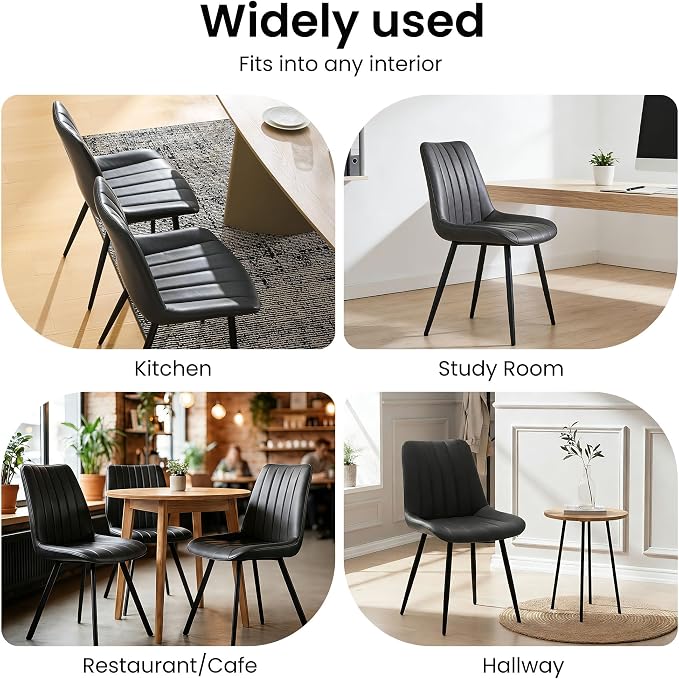CLIPOP Dining Chairs Set of 4, Faux Leather Dining Chairs with Upholstered Seat, High Back Comfy Cushion, Metal Leg, Accent Kitchen Side Chair for Living, Restaurant & Meeting Room, Black