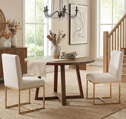 VESCASA Linen Upholstered Dining Chairs Set of 2, Mid Century Modern Padded Chair with Gold Metal Frame for Restaurant, Dining Room, Kitchen, Cream