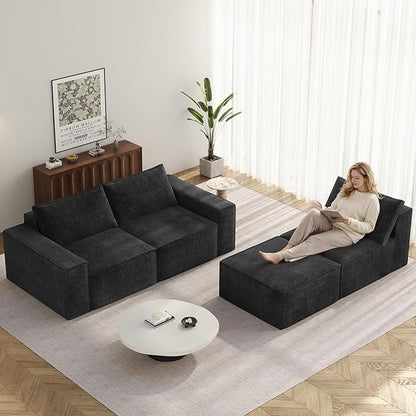 Vesgantti 114" Modular Boneless Couch, Modern 4 Sester Sectional Sofa with Deep Seat, Convertible Chenille L Shaped Cloud Couches for Living Room, No Assembly Required, Black