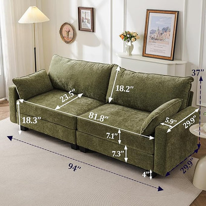 94'' Modular Sectional Sofa with All Seats Storage,Oversized 3-Seater Comfy Couches with Throw Pillows,Big Loveseat for Living Room,Bedroom,Chenille,Green