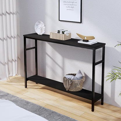 Timberer Narrow Console Table, 47 Inch Sofa Table with Adjustable Shelf, 2-Tier Long Skinny Table for Hallway, Entryway, Living Room, Foyer, Black