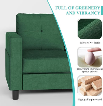 Shintenchi 76" Modern Upholstered Sectional Sofa Couch,L-Shaped Convertible Sofa with Storage Ottoman,Comfy Couches with Side Storage Pockets for Living Room,Green Linen Fabric