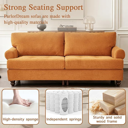 81” Sofa Couch with Storage, Mid Century Modern Decor Loveseat Couches for Living Room, Button Tufted Upholstered Small Couch for Bedroom, Apartment (Ginger)