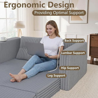 HABUTWAY 41.3" Loveseat Boneless Couch, 4-in-1 Convertible Sofa Bed, Plush Fur Folding Futon Sofa Bed Couches with a Pillow for Living Room, High-Density Foam Support, No Assembly Required, Light Grey