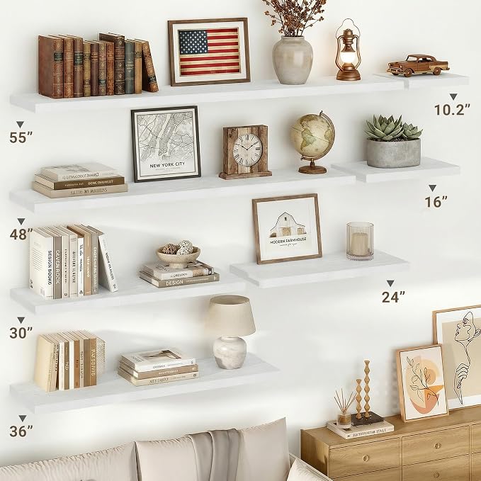 Vivelove 10 in Deep Floating Shelves for Wall, 36" x 10.2" x 1.5" Shelves for Room Wall Mounted, 1.5 Inch Thick Shelf for Bathroom Bedroom Kitchen Book Room, Modern Farmhouse Decor, Set of 2, White