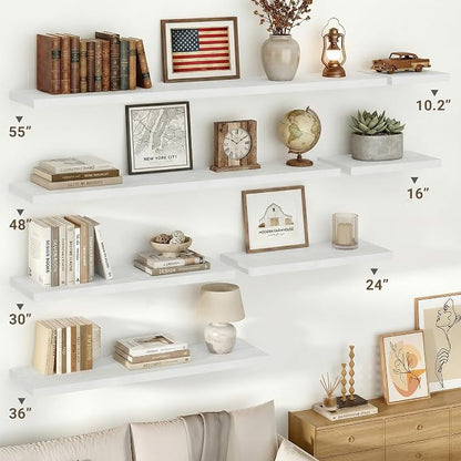 Vivelove 10 in Deep Floating Shelves for Wall, 16" x 10.2" x 1.5" Shelves for Room Wall Mounted, 1.5 Inch Thick Shelf for Bathroom Bedroom Kitchen Book Room, Modern Farmhouse Decor, Set of 2, White