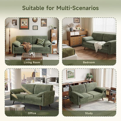 ONBRILL 64.5" Loveseat Sofa, Chenille Loveseat Couch for Living Room, 23.2" Deep Seat Love Seat with Padded Arms, Comfy Modern Small Couches for Bedroom, Small Spaces, Dorms, Office, Green