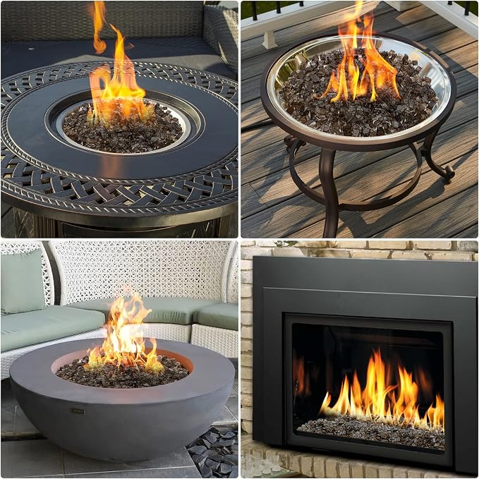 Mr. Fireglass 10 Pounds Fire Glass - 1/4 Inch High Luster Reflective Tempered Fire Pit Glass Rocks for Propane & Natural Gas Fire Pit Table Fireplace and Landscaping, Bronze